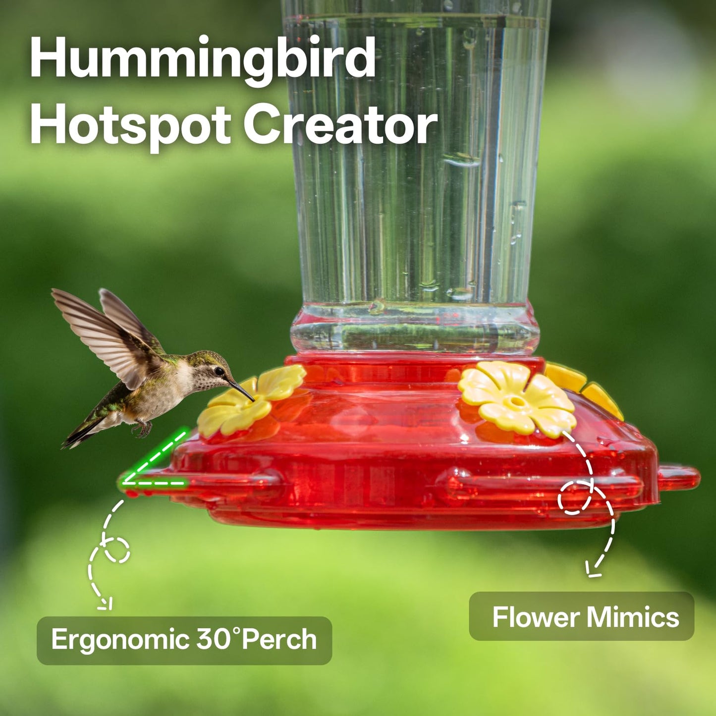 TOP XIAN Plastic Hummingbird Feeder, 2-Pack 14 OZ Ant & Bee Proof Hummingbird Feeders for Outdoors Hanging, Leak-Proof Nectar Feeders with 4 Feeding Ports and Perches, Gifts for Mom, Birdlovers