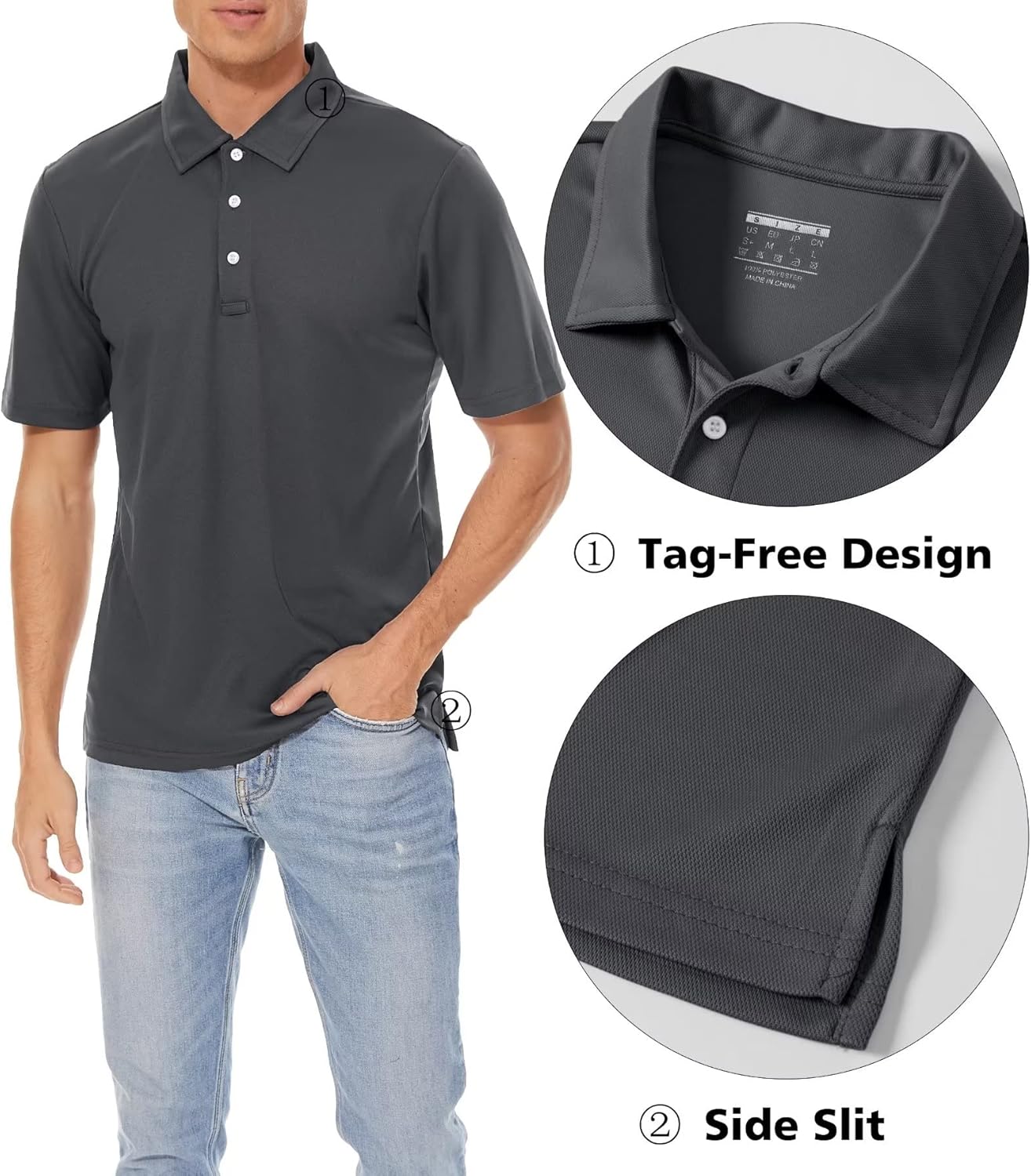MAGCOMSEN Men's Polo Shirts 3 Buttons Casual Work T Shirts Quick Dry Short Sleeve Golf Shirt Pique Jersey Outdoor Performance