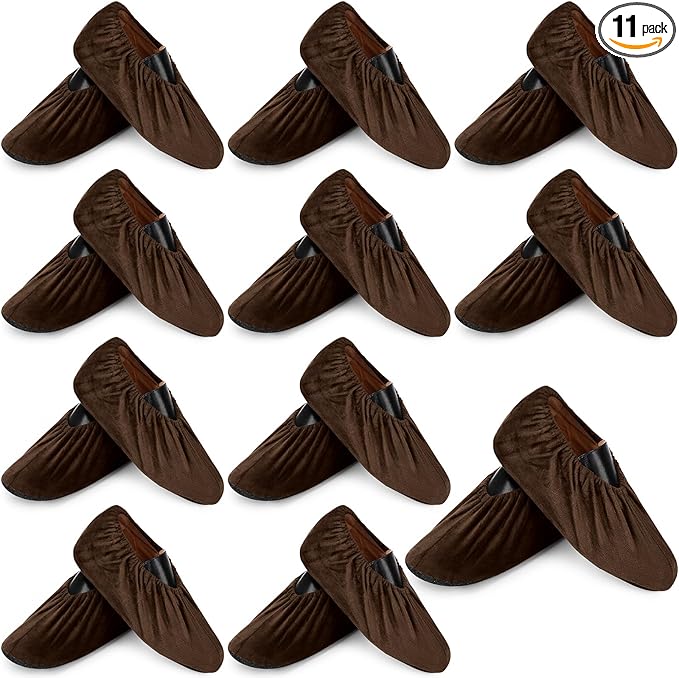JaGely 11 Pairs Reusable Non Slip Cloth Shoe Covers Washable Thickened Boot Shoe Covers for Indoors and Households(Brown)