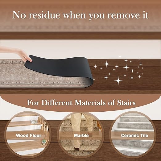 OJIA Vintage Stair Treads for Wooden Steps Indoor 15PCS 30"x8" Non-Slip Stair Runner Carpet Stair Treads Mats Staircase Step Treads for Kids, Elders and Dogs, Rubber Step Covers