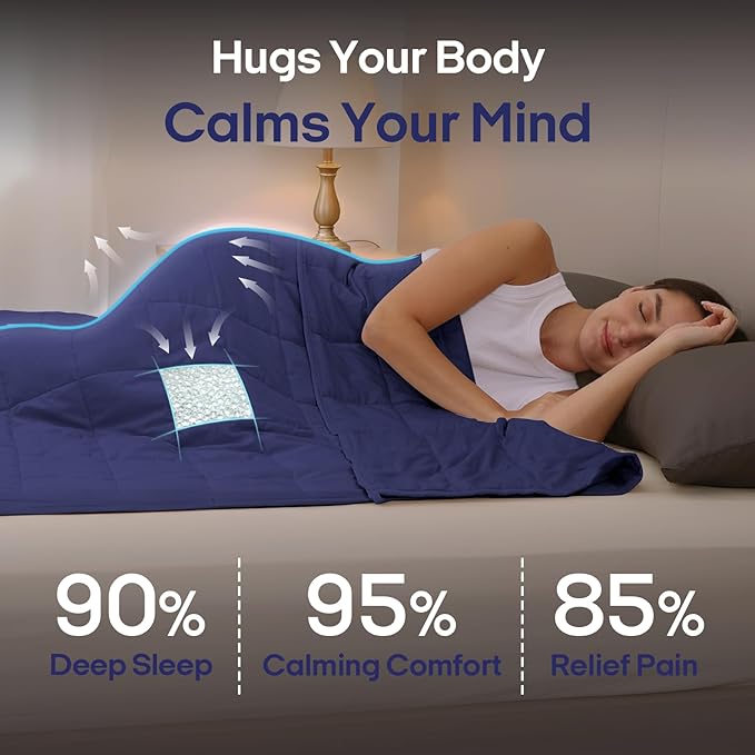 ZonLi Weighted Blanket for Adults (60"x80", 15lbs, Dusk Blue) Queen Size High Breathability Cooling Heavy Blanket, Soft Material with Premium Glass Beads, All-Season, Easy Care