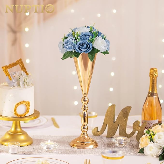 NUPTIO Flower Ball Arrangement Bouquet - 10 Pcs 9.5 inch Diameter Dusty Blue Fake Flowers Roses Balls for Centerpieces Tables - Artificial Rose Arrangements for Wedding Centerpiece Table Decorations
