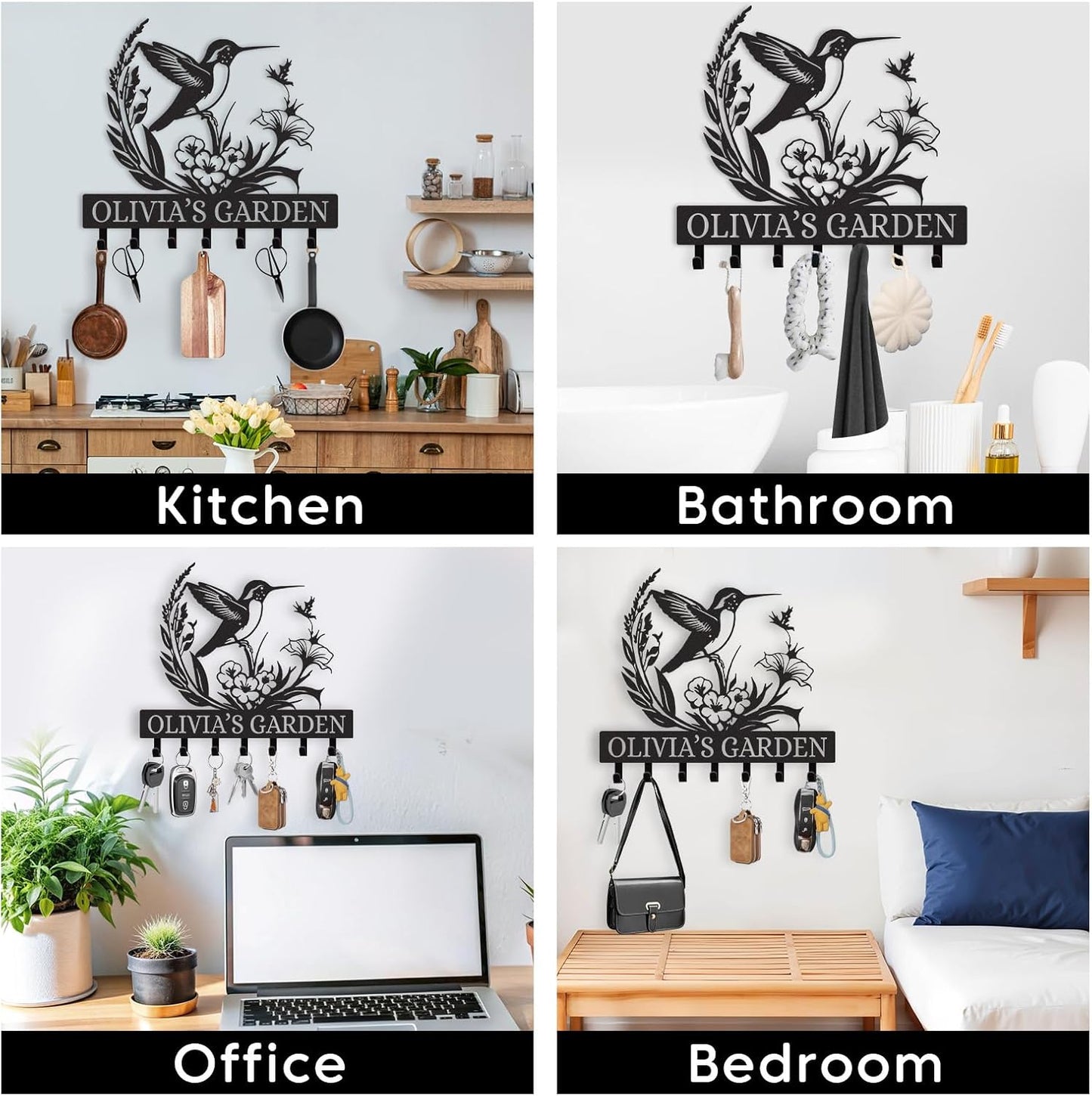 Personalized Metal Key Holder Wall Mount, Key Holder for Wall, Custom Bird Design Key Organizer Rack with Hooks, Coat Rack, Key Hanger Decor for Living Room Bedroom Entryway Farmhouse