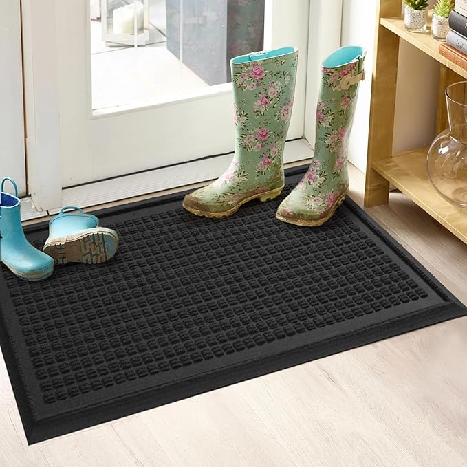 Boot Tray, Heavy Duty Waterproof Shoe Drying Mat, Non-Slip Entryway Tray for Muddy Boots, Indoor Outdoor Use, 15x30 inches, Black
