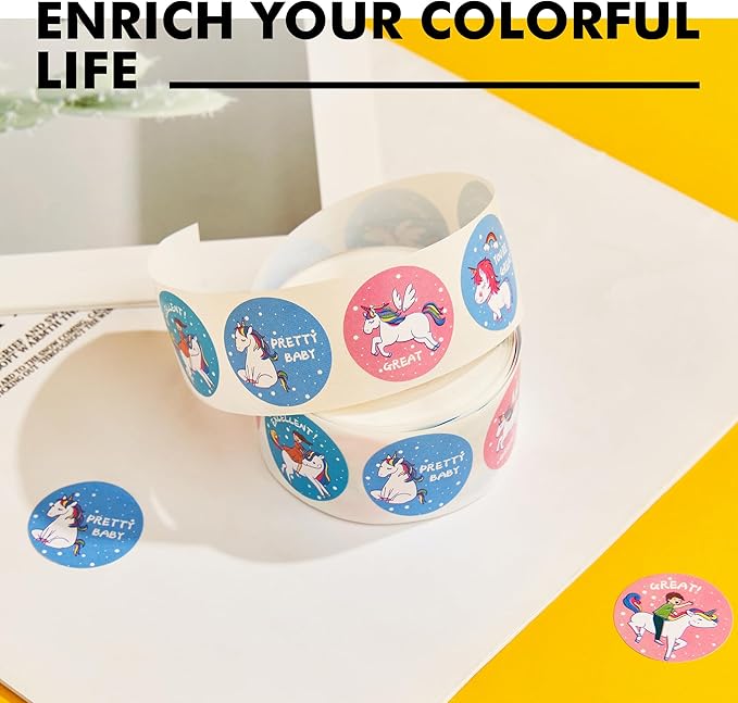 3 Roll Reward Stickers, 1500 Pcs Motivational Stickers for Kids, School Supplies Roll Sticker for School Classroom, 24 Designs (Each Measure 1” in Diameter), Include Dinosaur/Unicorn/Flower Patterns