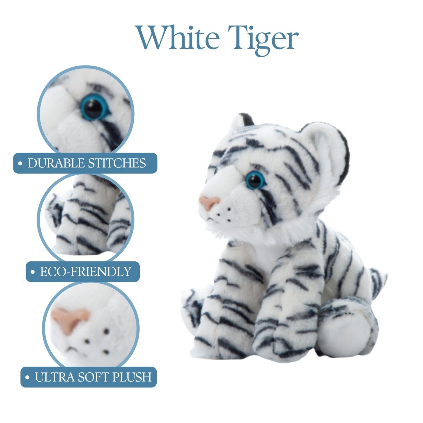 The Petting Zoo Tiger Stuffed Animal, Gifts for Kids, Wild Onez Zoo Animals, White Tiger Plush Toy 9 inches