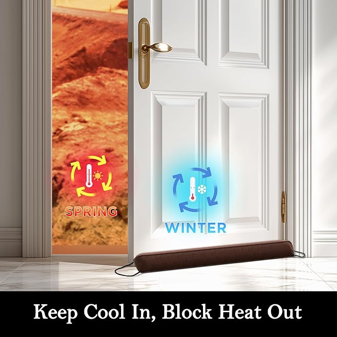 Sunolga Door Draft Stopper Blocks Hot and Cold Air with Removable Washable Cover for Bottom of Door, All-Season Seal for Noise, Light, Door Sweep for Gaps Up to 3", Home Essentials, 32", Brown