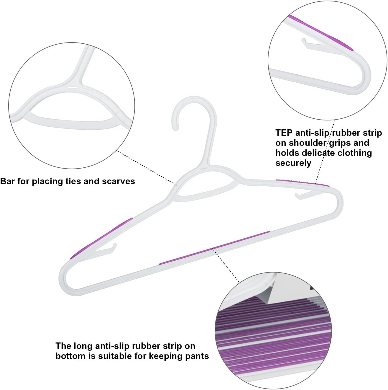 30 Pack Bendable Plastic Hangers Light-Weight Non-Slip Clothes/Suit Hangers (Purple)