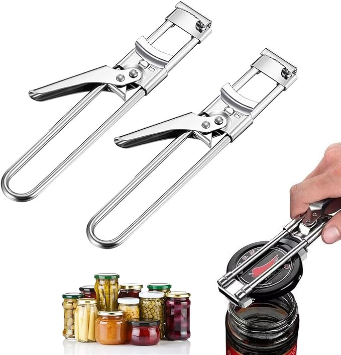 2026 Upgrade Adjustable Stainless Steel Jar Opener, New Jar Opener for Weak Hands, Multifunctional Lid Gripper & Bottle Opener with Handle, Easy-Open Kitchen Tool for Seniors and Kids (2 Pcs)