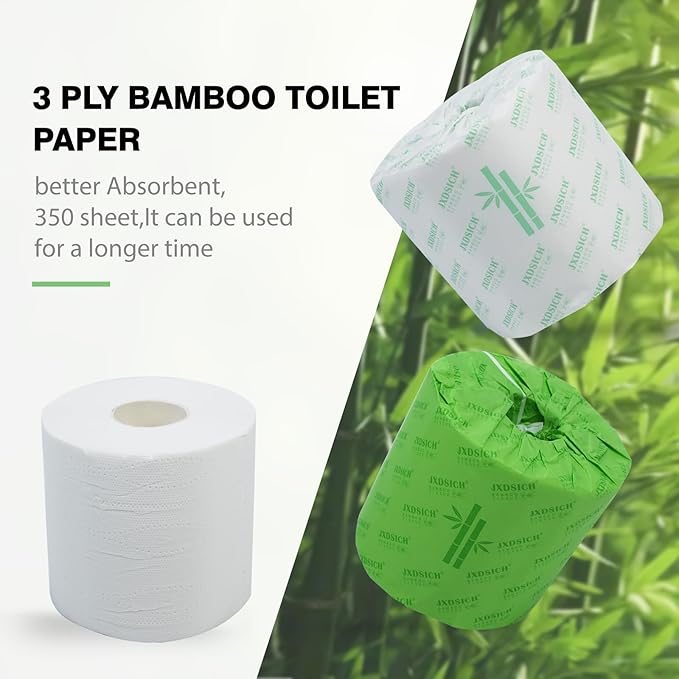 Bamboo Toilet tissue Paper, 3 Ply, Sustainable Toilet Tissue, 9 Rolls and 350 Sheets Per Roll - Septic Safe - Organic, Plastic Free, BPA and Chlorine Free