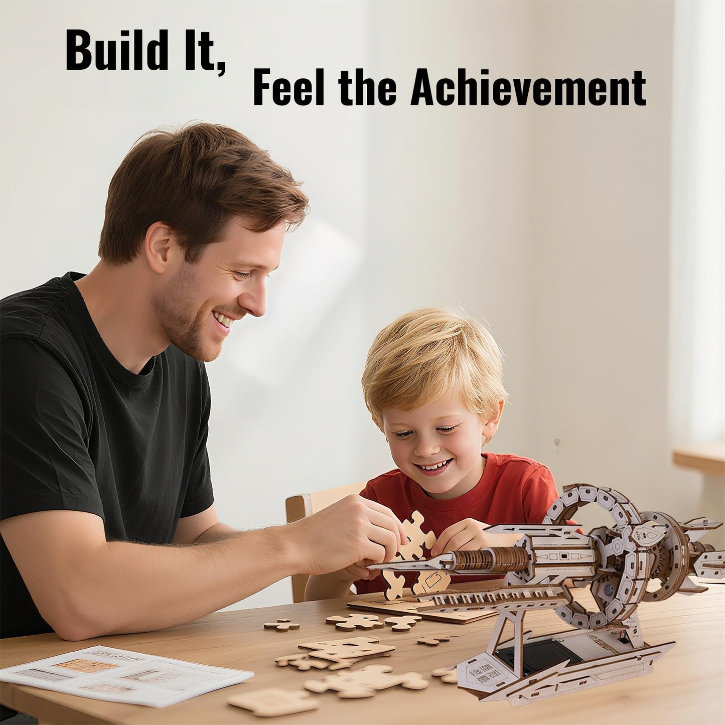 3D Wooden Puzzles for Adults,3D Puzzles for Adults – Wooden DIY Starship with LED & Gears,Unique Adult Puzzle Gift for Teens & Puzzle for Adults, Sci-Fi Collectible with Mechanical Fun