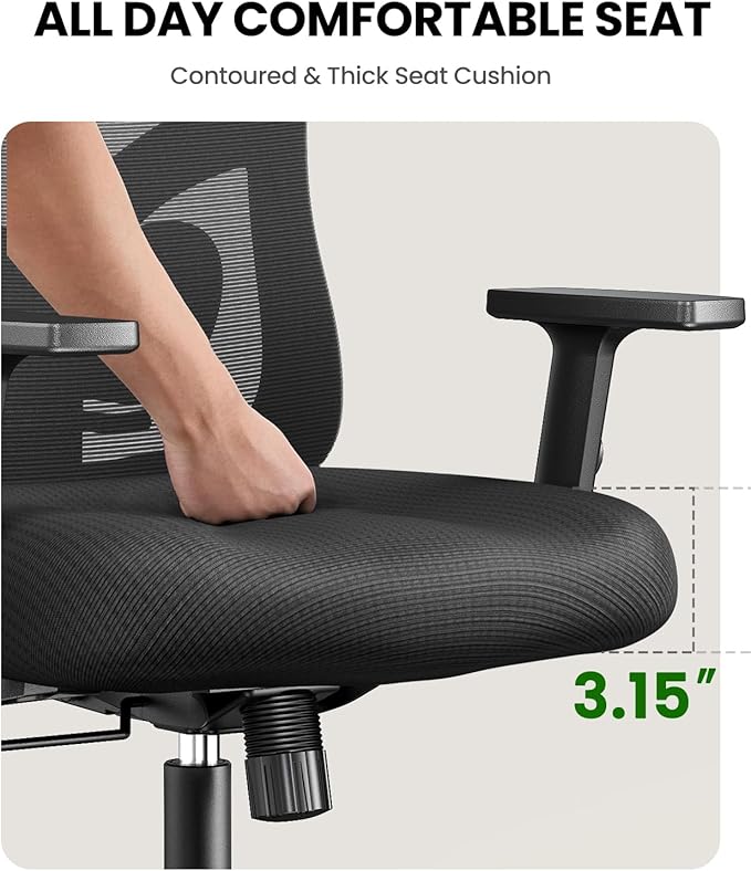 Marsail Ergonomic Office Chair Ergonomic Gaming Chair with Lumbar Support, 2D Headrest, Adjustable Armrests, Contoured Seat Cushion, Computer Desk Chair with Wheels for Home and Office (Dark)