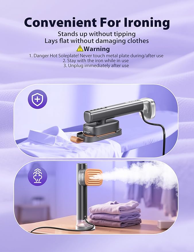 Sundu Steamer for Clothes,15s Fast Heat-up Handheld Garment Steamer,35mins Runtime & 180ml Large Tank,25g/min Steam,Ceramic Panel,Stands on Desk,Wrinkle Remover for Travel, Home, Office(Dark Gray)