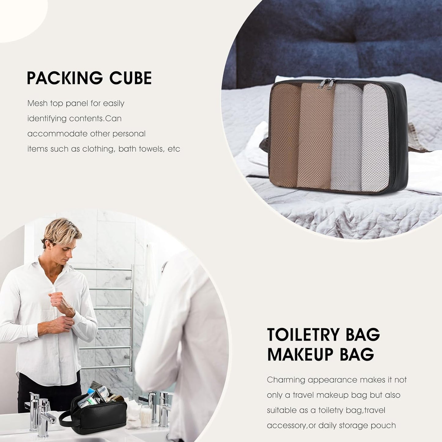 Wogarl 3PCS Leather Weekender Bag for Women Men Large Overnight Bag Travel Duffel Bag with Shoe Compartment Toiletry Packing Cube Carry On Bag Fit 21"" Laptop(Black), YT042