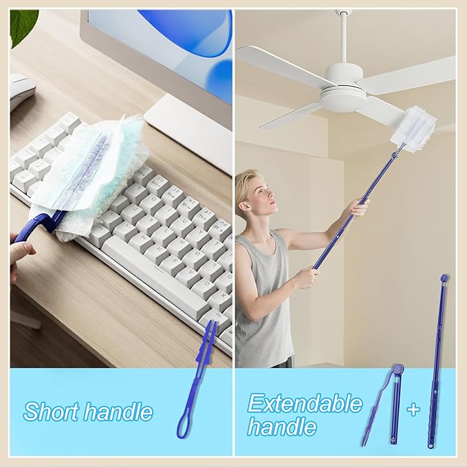 50 Count Duster Refills Kit for Swiffe Duster, One-Sided Electrostatic Duster with 2 Handles, Heavy Duty Dusters Refills Replacement for Cleaning Home, Blinds, Fans, Corners