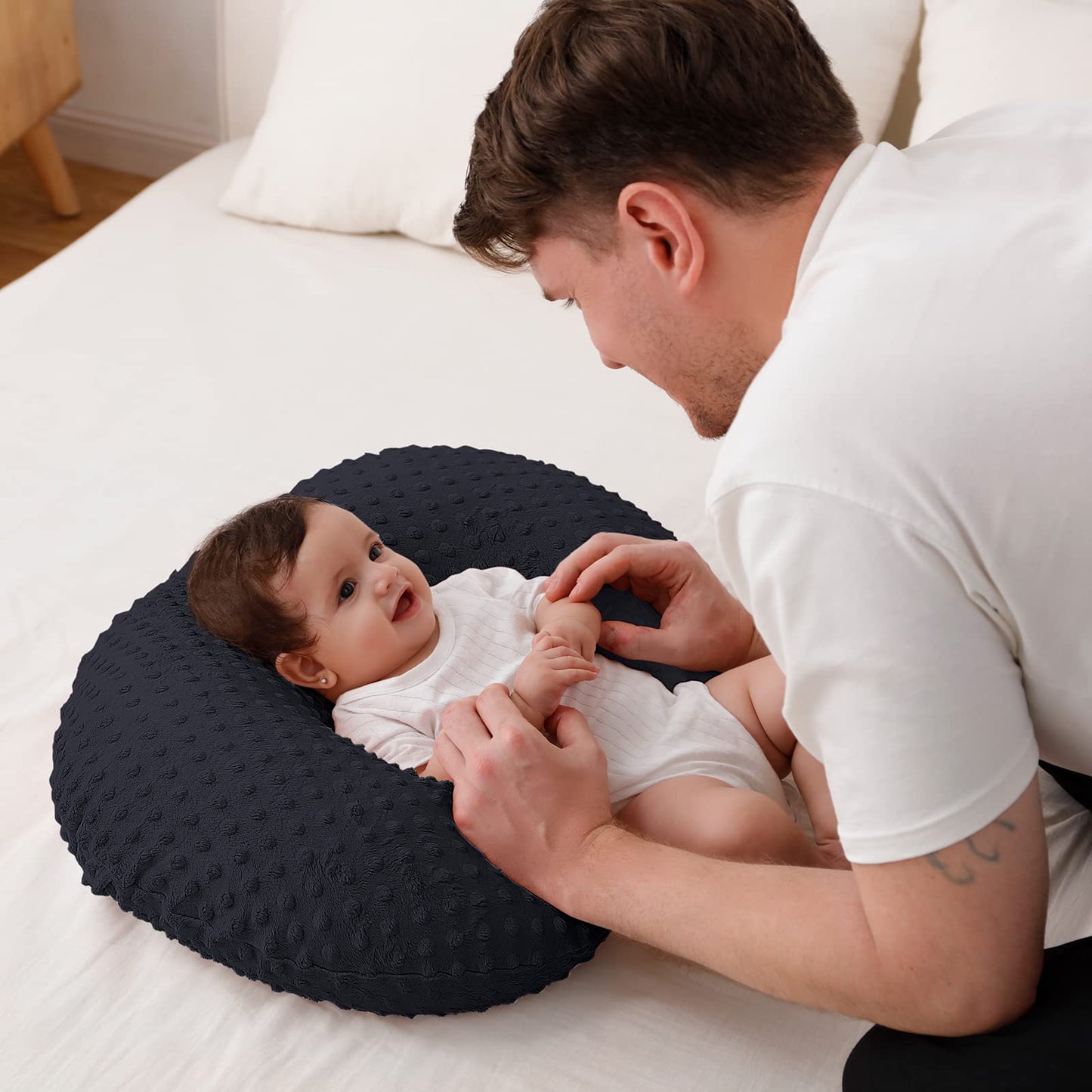 Baby Nursing Pillow and Body Positioner with Premium Slipcover for Breastfeeding for Baby Boys and Girls, Feeding Pillow with Breathable Comfortable Pillowcase (Black)