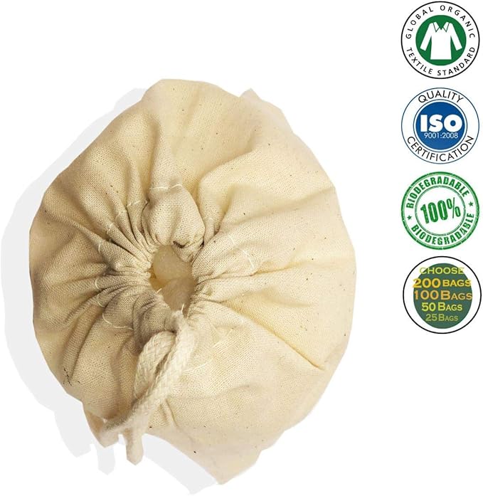 3x5 Inches Natural Cotton Reusable Produce Muslin Bags – Multipurpose Drawstring Storage Pouch for Everyday Use (50)