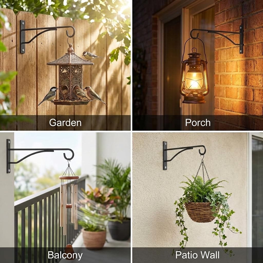 Eyrosa 8" Plant Hangers 6 Pack, Hanging Plant Bracket for Wall Fence Porch Outdoor Indoor, Metal Plant Hooks for Basket, Flower, Planter, Feeder, Lantern, Wind Chime