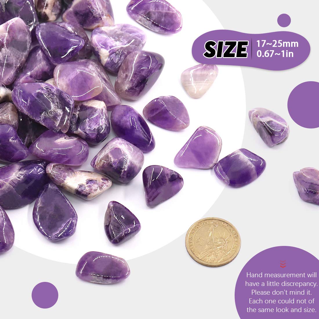 Hilitchi 1lb Bulk Large Natural Tumbled Polished Brazilian Stones Gemstone Healing Crystals Quartz for Wicca, Reiki, and Energy Crystal Healing (Amethyst About 1lb/450g/16oz/bag)