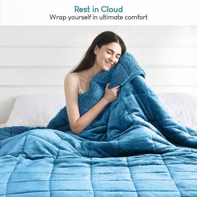 Cottonblue Sherpa Weighted Blanket for Adults Twin Size 15 lbs, Soft Fleece Weighted Throw Blankets 48x72 Inches, Fuzzy Flannel Heavy Blanket Machine Washable for Bed Calming Relaxing, Slate Blue