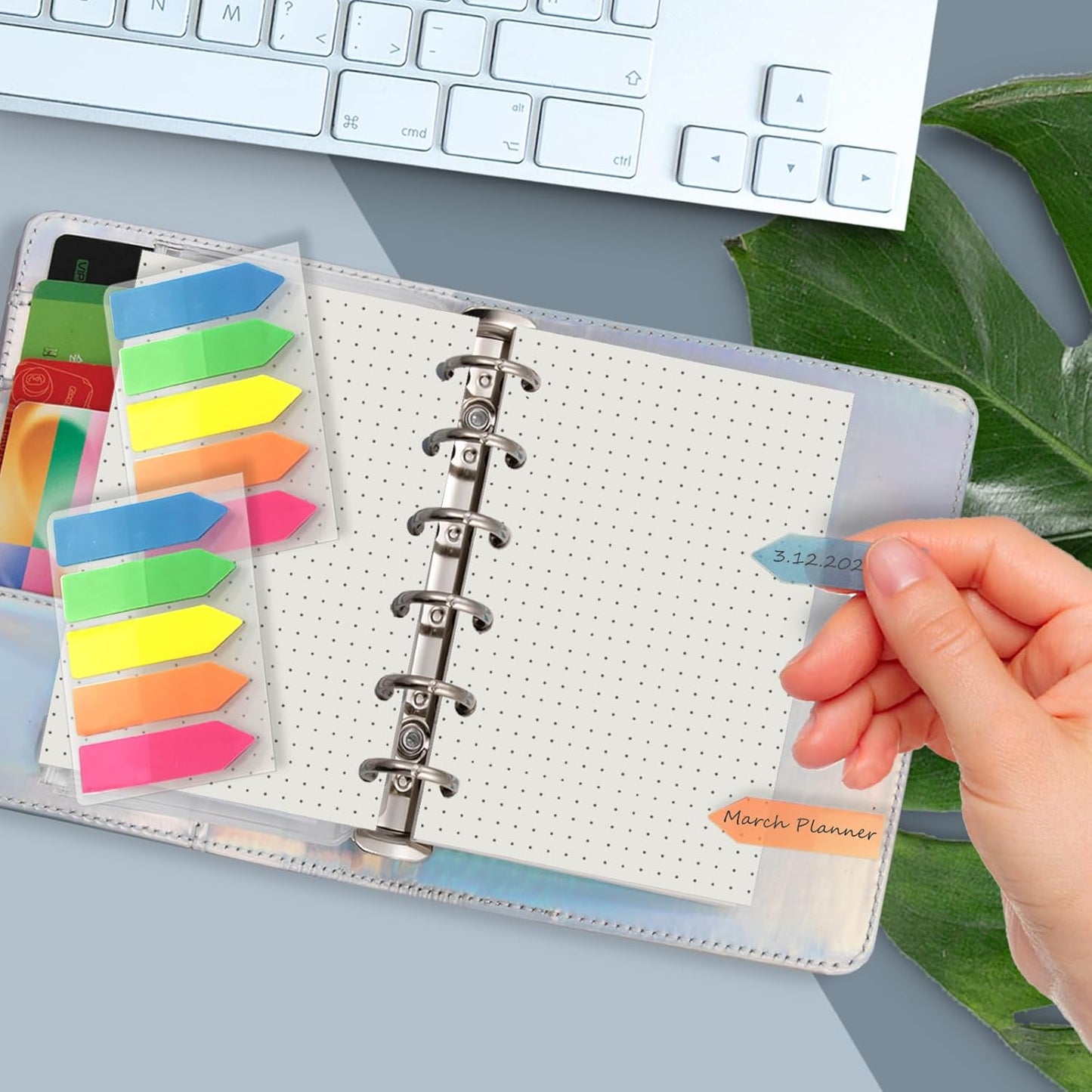 Harphia A7 6 Holes Binder Refill Value Set, 90sheets dotted loose leaf paper with stickers and dividers, planner inserts with binder pockets for A7 binder 6 holes refillable notebook,005dA7dot