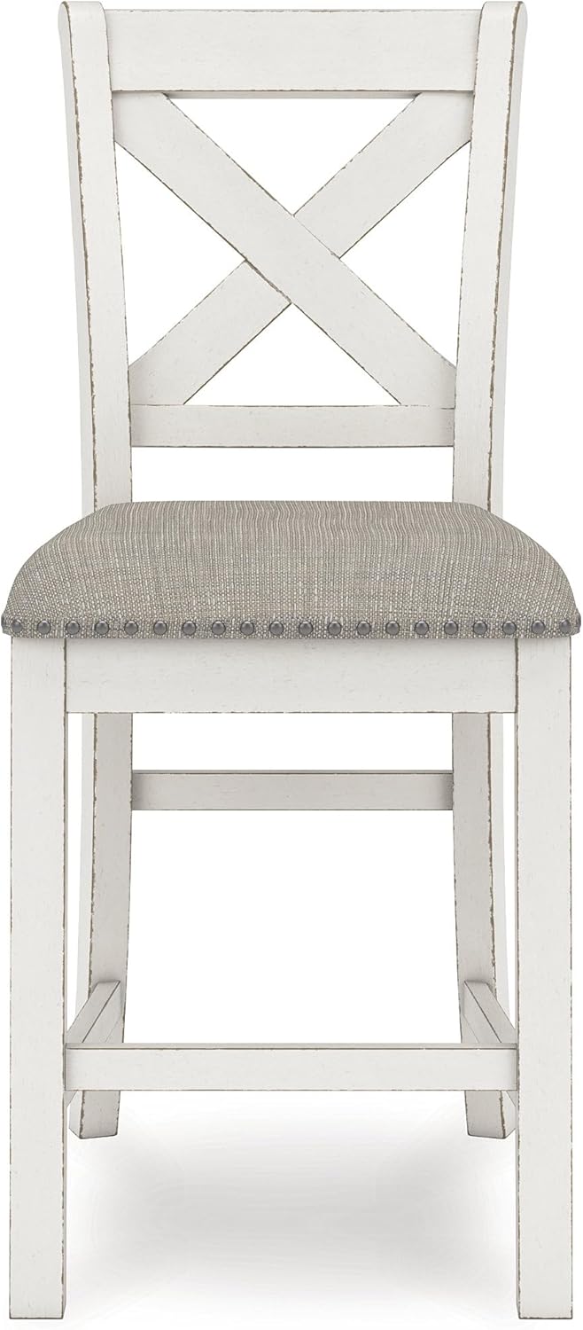 Signature Design by Ashley Robbinsdale Farmhouse Armless 24.75" Counter Height Upholstered Bar Stool with Foot Rest, Set of 2, White & Light Gray