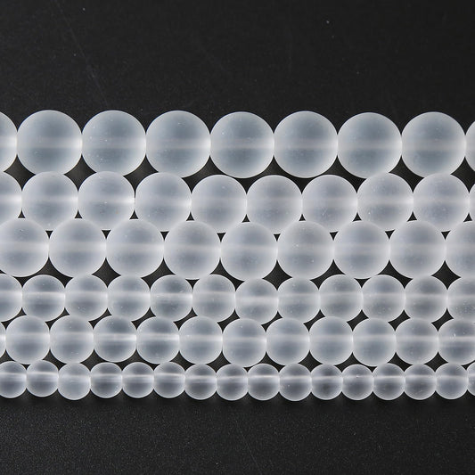 60pcs 6mm Frost White Crystal Glass Beads for Jewelry Making Round Loose Beads DIY Bracelets Necklaces Crystal Energy Healing Stone Beads 15" (6mm, Frost White Glass)