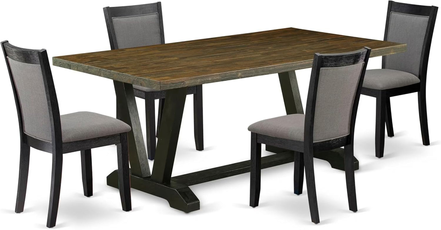 East West Furniture V677MZ650-5 5 Piece Kitchen Table Set Includes a Rectangle Dining Room Table with V-Legs and 4 Dark Gotham Grey Linen Fabric Parsons Chairs, 40x72 Inch, Multi-Color