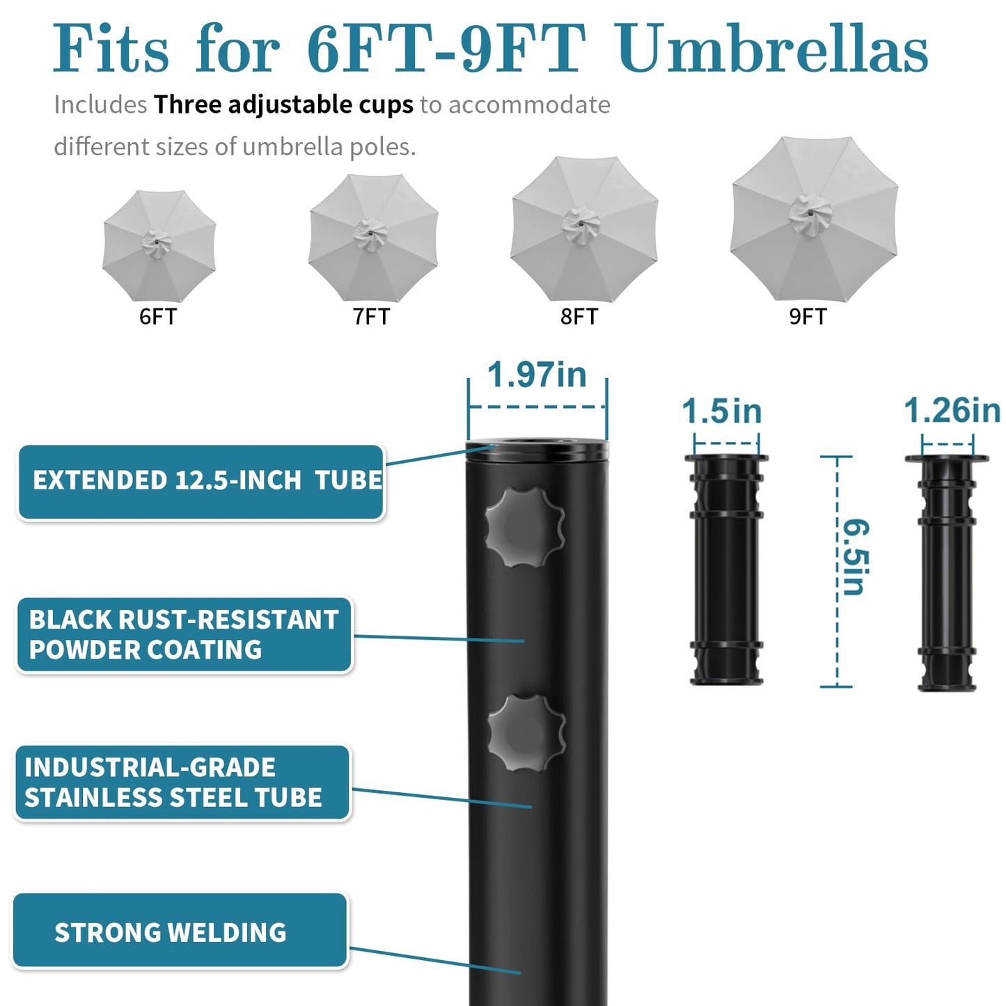 Umbrella Base, Heavy Duty Patio Umbrella Stand with 5 Wheels, Max 100lb Fillable Mobile Outdoor Base, Pole Holder 2 Knobs, UV Resistant and Windproof Design for Patio, Deck, Poolside, Lawn(19 in)