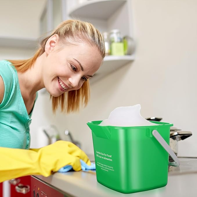 Roshtia 6 Pcs 3 Quart Cleaning Bucket Small Sanitizing Square Bucket Detergent Pail for Home Commercial Restaurant Kitchen Office School (Green)
