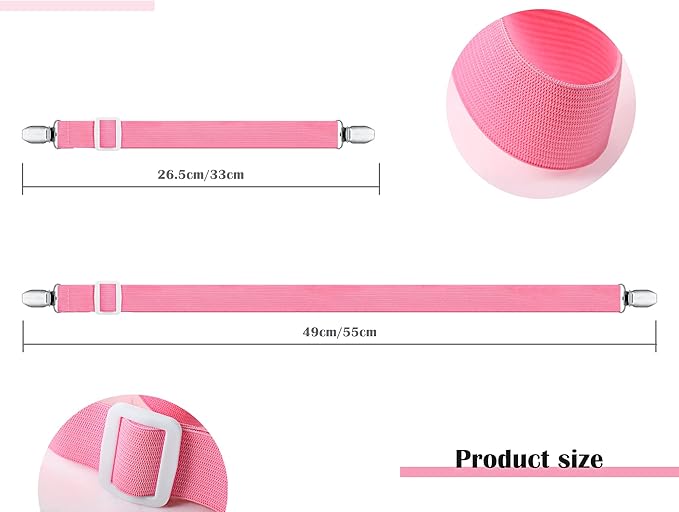 Boao 12 Pcs Bed Sheet Clips Straps Sheet Corner Straps Holder Adjustable Mattress Clips, Elastic Bed Grippers Suspender Fasteners Holder for Home(Pink,8-12 Inch Length)