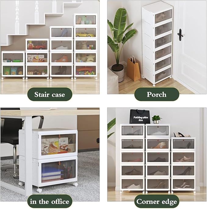 3-Tier Storage Bins with Wheels, Clear Plastic Stackable Organizer Boxes, Plastic Stackable Storage Bins, 280 QT Capacity, Foldable Storage Containers with Lids, Save Space, White (3 Tier, 25.8″)