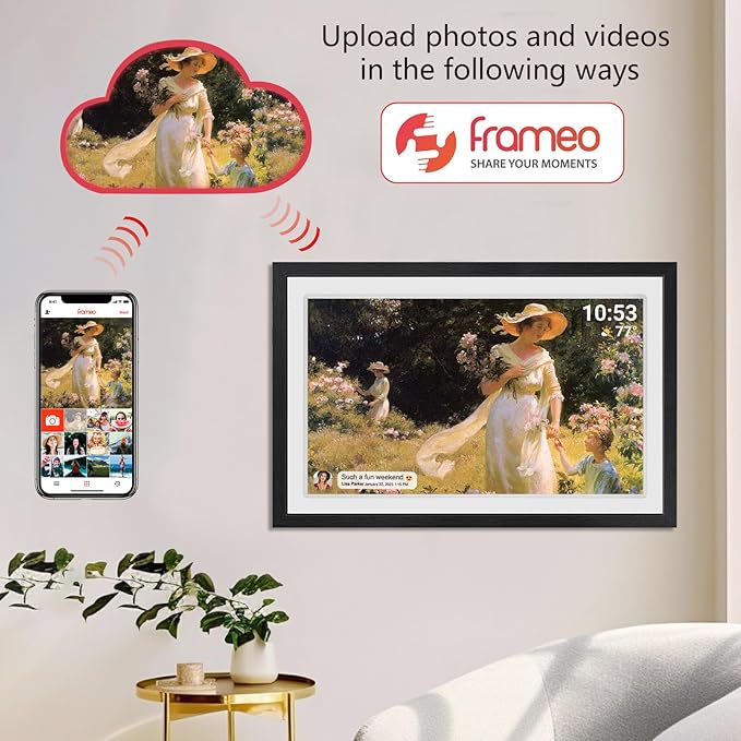21.5inch FRAMEO Digital Photo Frame with 1920x1080 FHD IPS LCD Touch Screen, Dual-WiFi Share Moments via Frameo, 32GB Storage, USB Drive/SD Card Extend Storage, Auto-Rotate, Wall Mountable with VESA