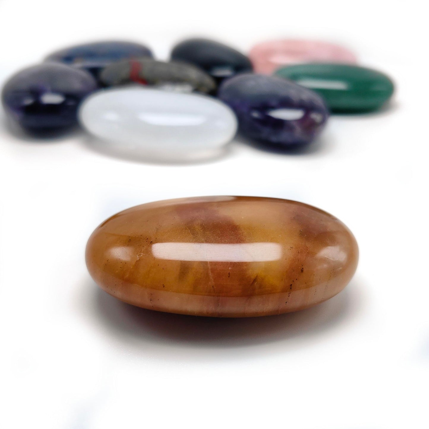 BEAUSIOO 2.4" Yellow Jade Palm Stone for Anxiety Relief, Healing Crystal for Meditation & Stress Relief, Polished Pocket Stone with Gift Box