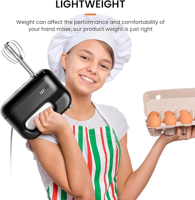 Hand Mixer Electric, PANTI Kitchen Handheld Small Mixer with Beaters and Whisk, 5 Dishwasher-safe Accessories, 5 Speeds & Eject Button, Portable Mixers for Easy Whipping Dough, Cake and Cream, HM3002