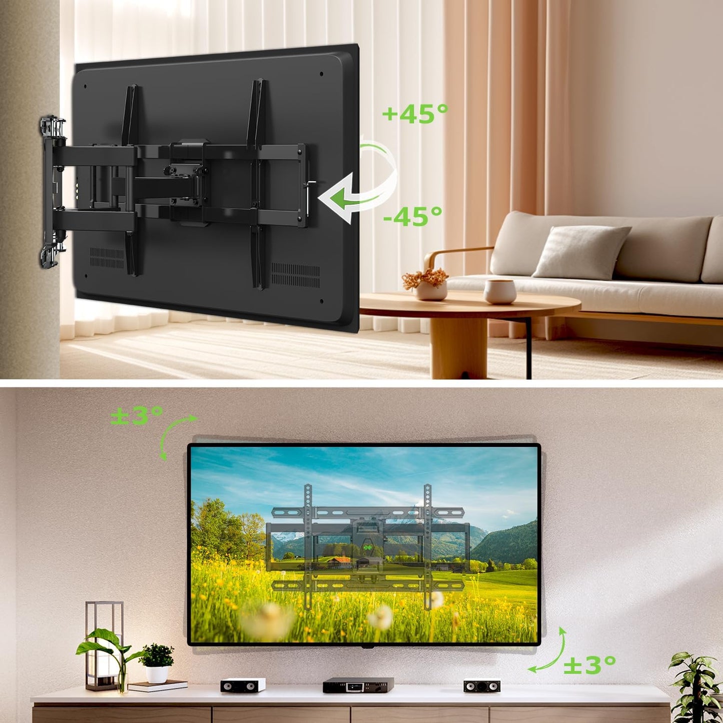 USX MOUNT UL Listed TV Wall Mount for 42"-85" TVS, Fits 16" 18" or 24" Studs, Full Motion Wall Mount Swivel Tilt Extension TV Bracket with Dual Articulating Arms, Max VESA 600x400mm, Load 110lbs