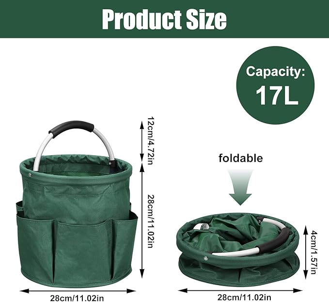 Cleaning Caddy for Cleaning Supplies, 17L Cleaning Supply Caddy with Handle Foldable Cleaning Supplies Organizer Bucket Tool Bag Organizer Cleaning Products Organizers for Home, Garden (Dark Green)