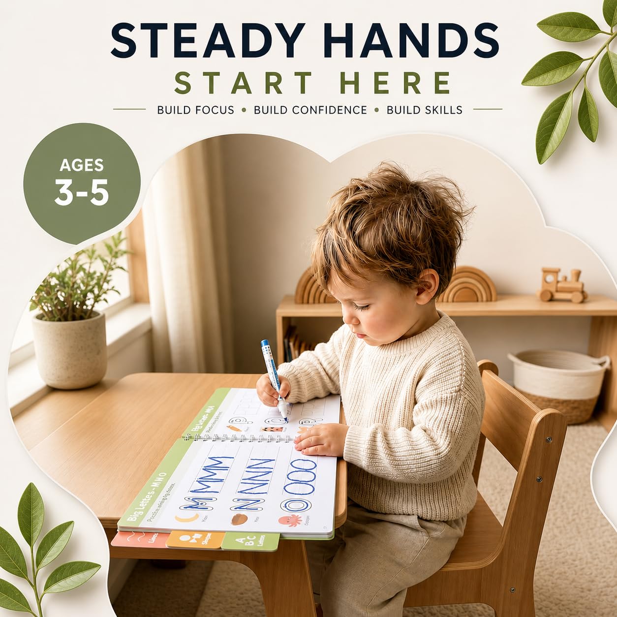 inamio Tracing Book for Kids Ages 3-5 - ABC Preschool Learning Activities, Reusable Handwriting Workbook, Childrens Busy Books for Pen Control - Alphabet & Letter Handwriting Practice for Kids