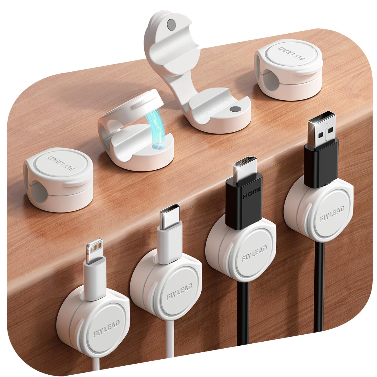 8-Pack Cord Organizer Silicone Magnetic Cable Clips [8 Mm Wider Cable Accessible] Desk Wire Management, Flylead Desktop Cord Hol
