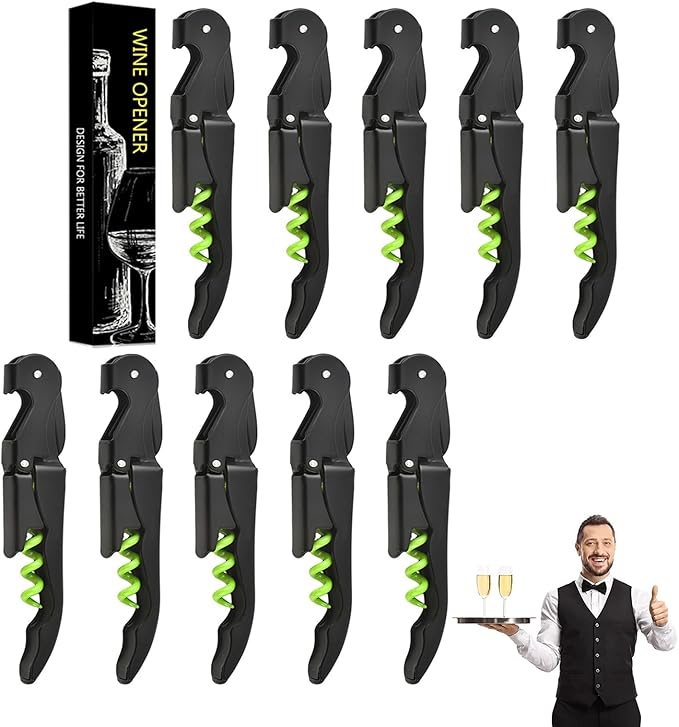 Wine Opener Waiter Corkscrew, Professional Wine Key for Servers, Bartender with Foil Cutter, Manual Wine Bottle Opener Double Hinged (10, Black Green)