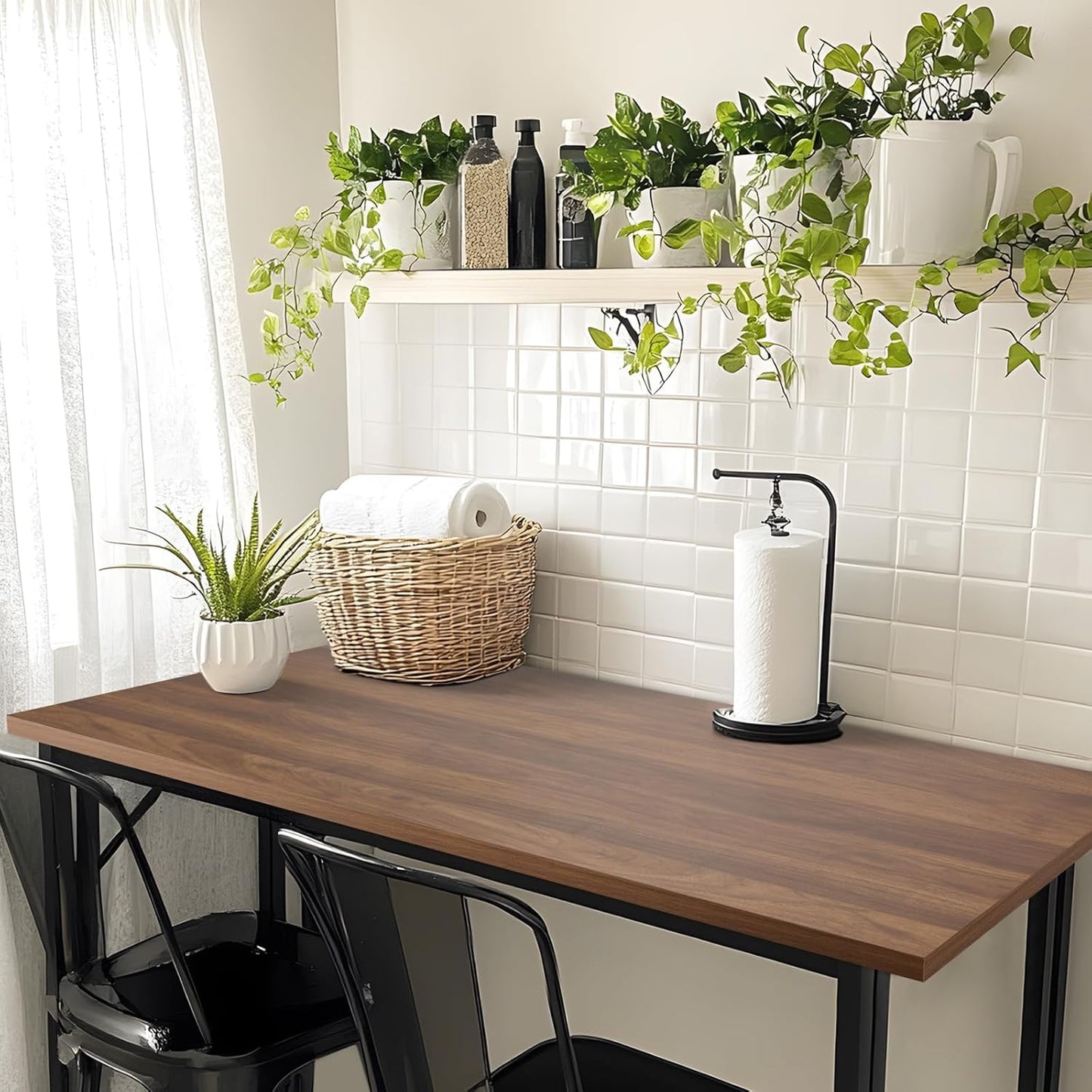 Kaboon Universal Tabletop 60"x18", Solid One-Piece Melamine Table Top, Double L-Desk Floating Desk DIY, Home and Office,Dark Walnut