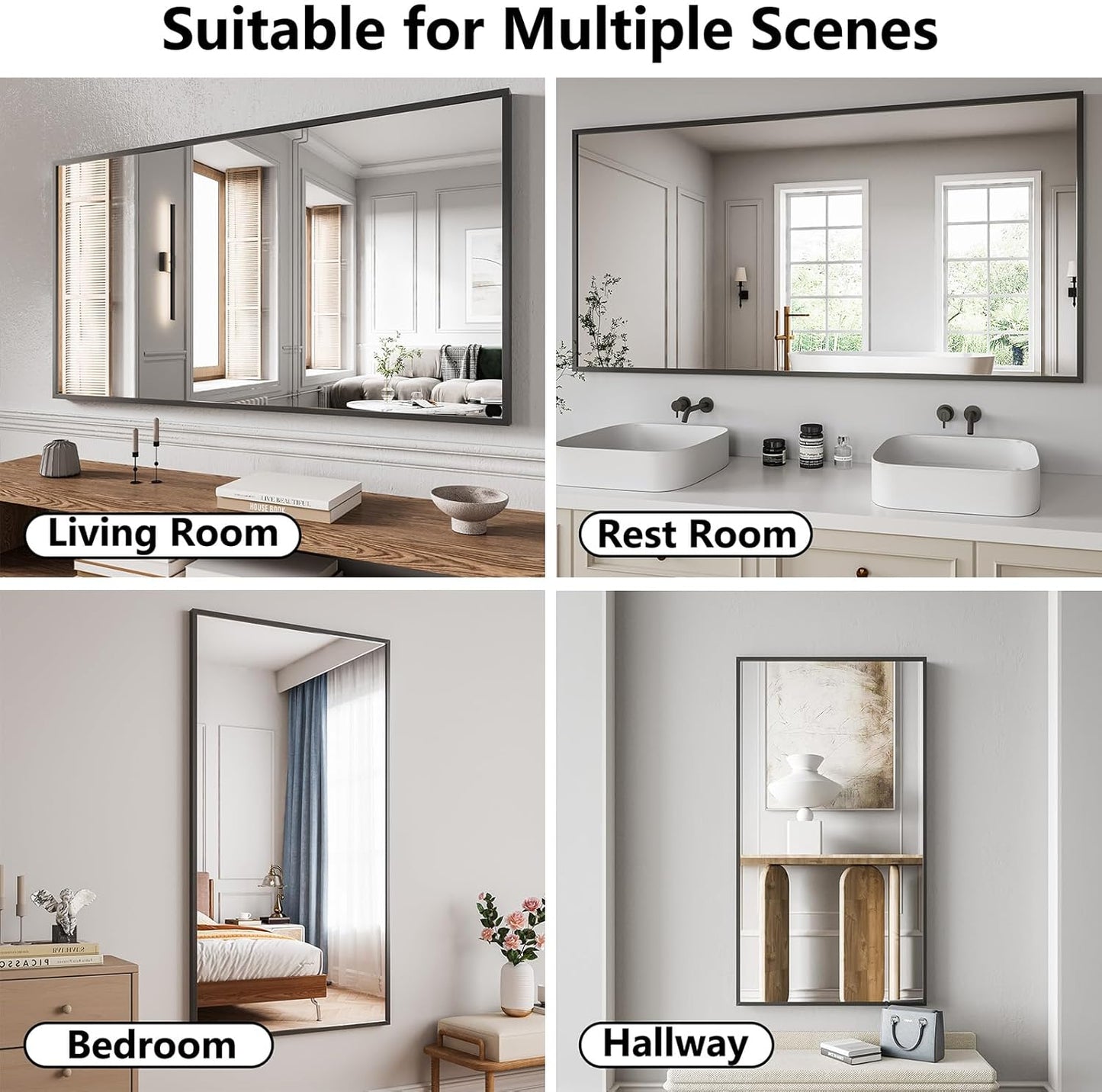 Koonmi Bathroom Mirror 30x55 Black Bathroom Wall-Mounted Mirrors, Modern Vanity Mirror for Bedroom, Living Room, Aluminum Alloy Frame Allow to Hang Horizontally or Vertically