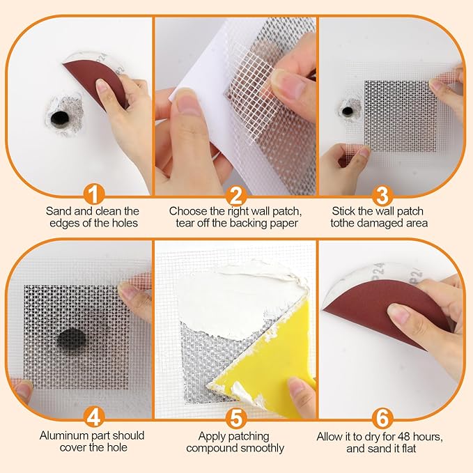 Romeda Drywall Patch Kit 11 Pack, 4/6/8 Inch Wall Patch with Extended Self Adhesive Mesh, Dry Wall Patch with Scraper and Sandpaper for Hole Repair