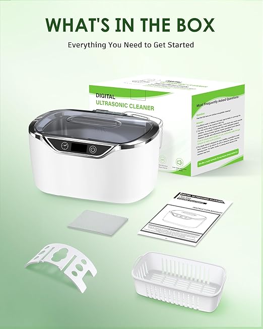 Ultrasonic Jewelry Cleaner, 24oz (700ml) Ultrasonic Cleaner with 48kHz High-Frequency, 5 Cleaning Modes, 304 Stainless Steel Tank, for Jewelry, Eyeglasses, Dentures, Coins, Watch Bands, Ring