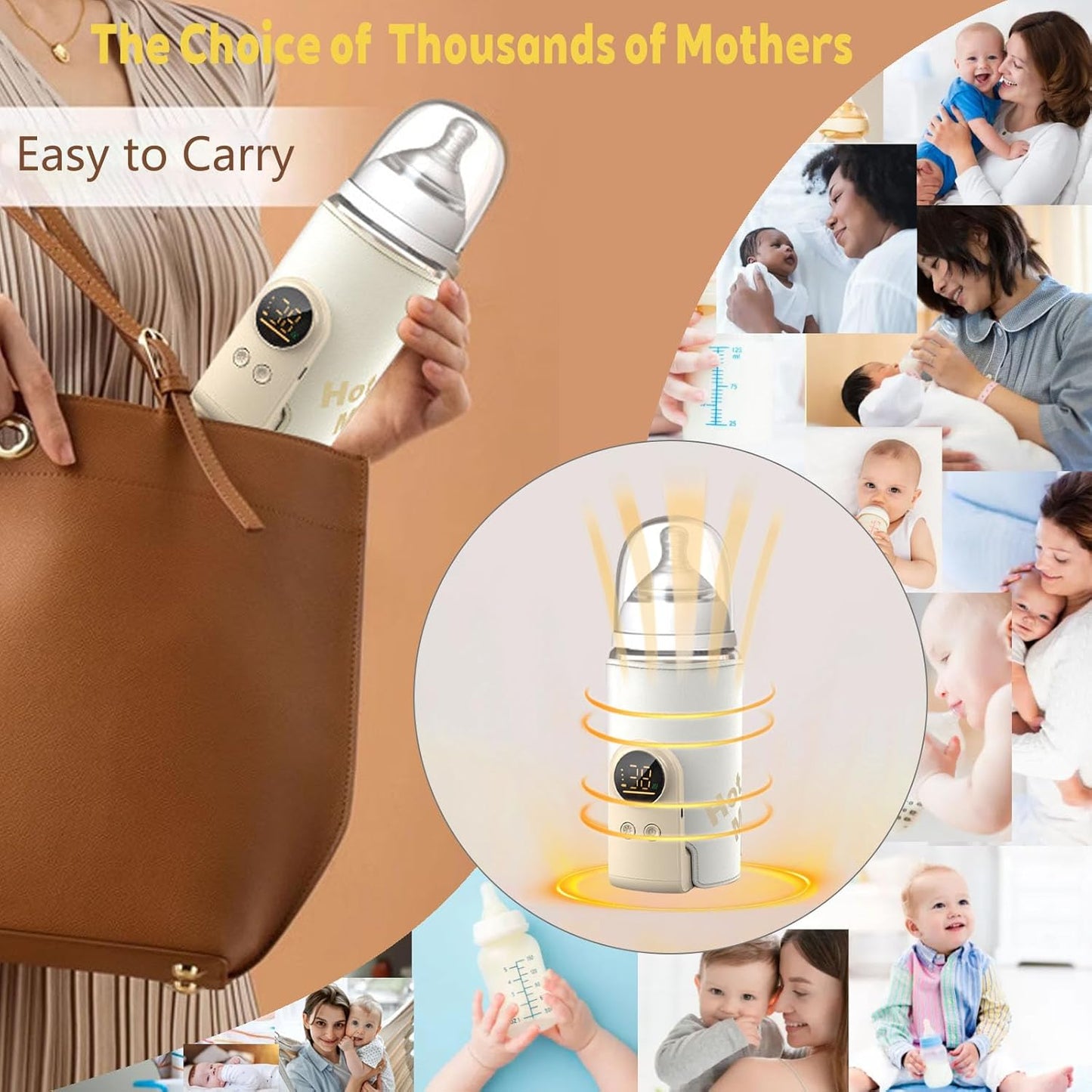 2025 Upgrade Portable Bottle Warmer for Travel,Comfortable Bottle Warmer on the go,Rapid Warming,Long-Lasting Warming up to 6-10H (6000 mA)