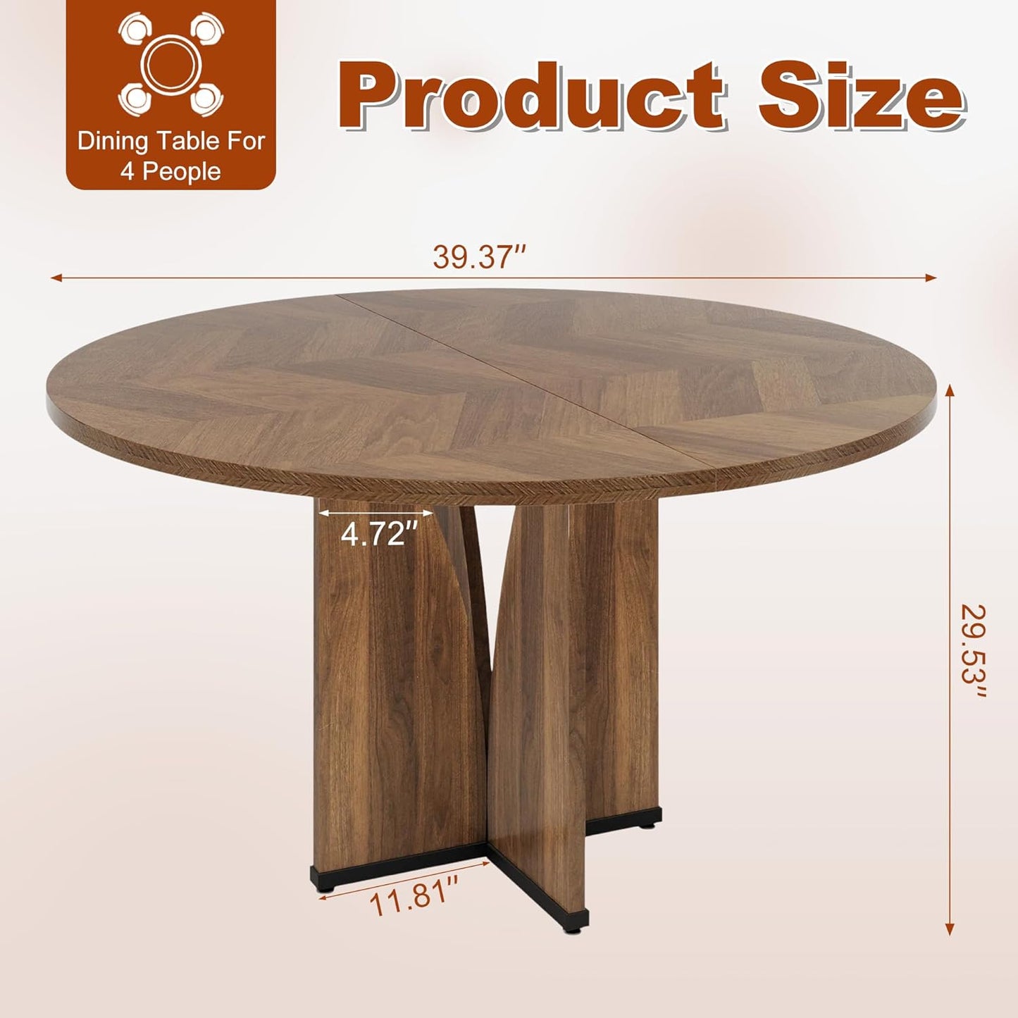 Round Dining Table for 4, 39 Inch Small Dinner Table Farmhouse Wooden Circle Kitchen Tables with Cross Base for Dining Room, Kitchen, Living Room, Brown