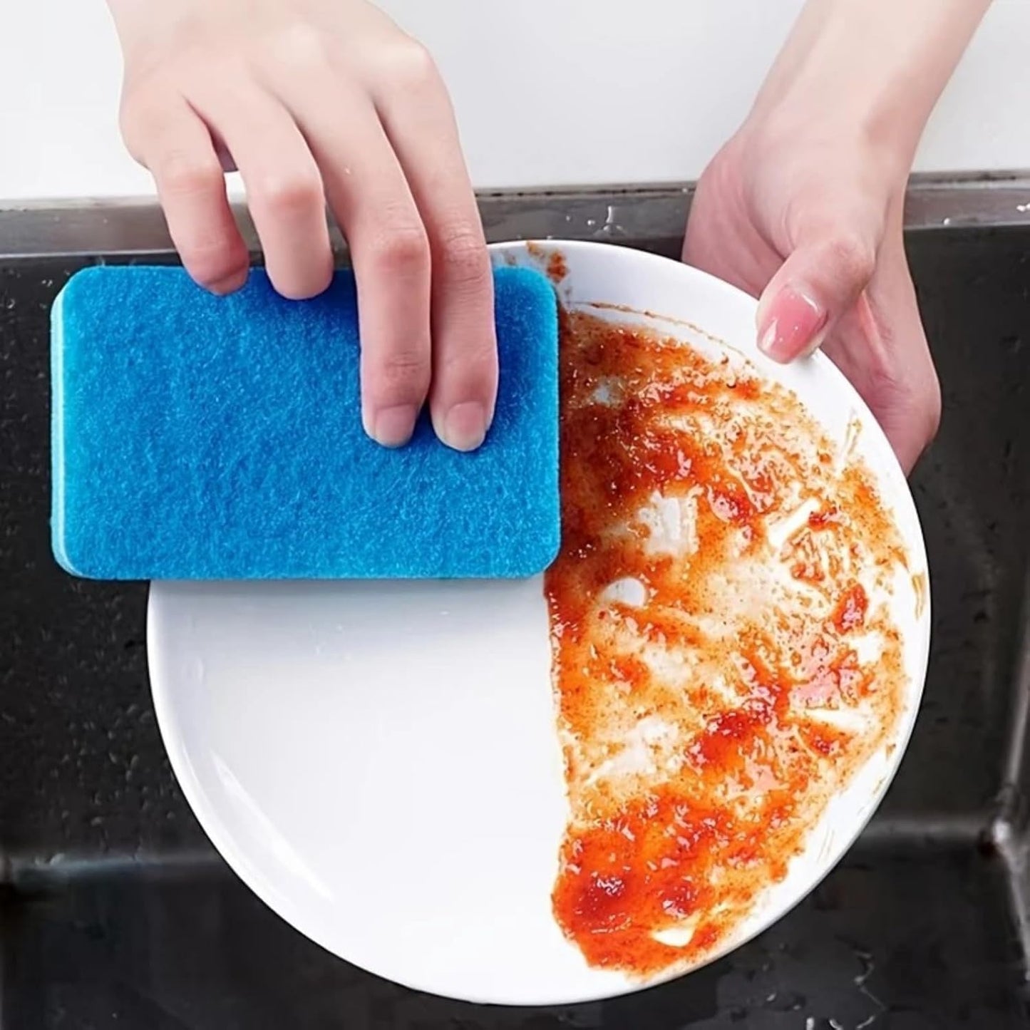 Non-Scratch Cellulose Scrub Sponge,Multipurpose Cleaning Scrubber, Dual-Sided Dishwashing Sponge for Kitchen (Blue & Green, Rectangle 4pcs)