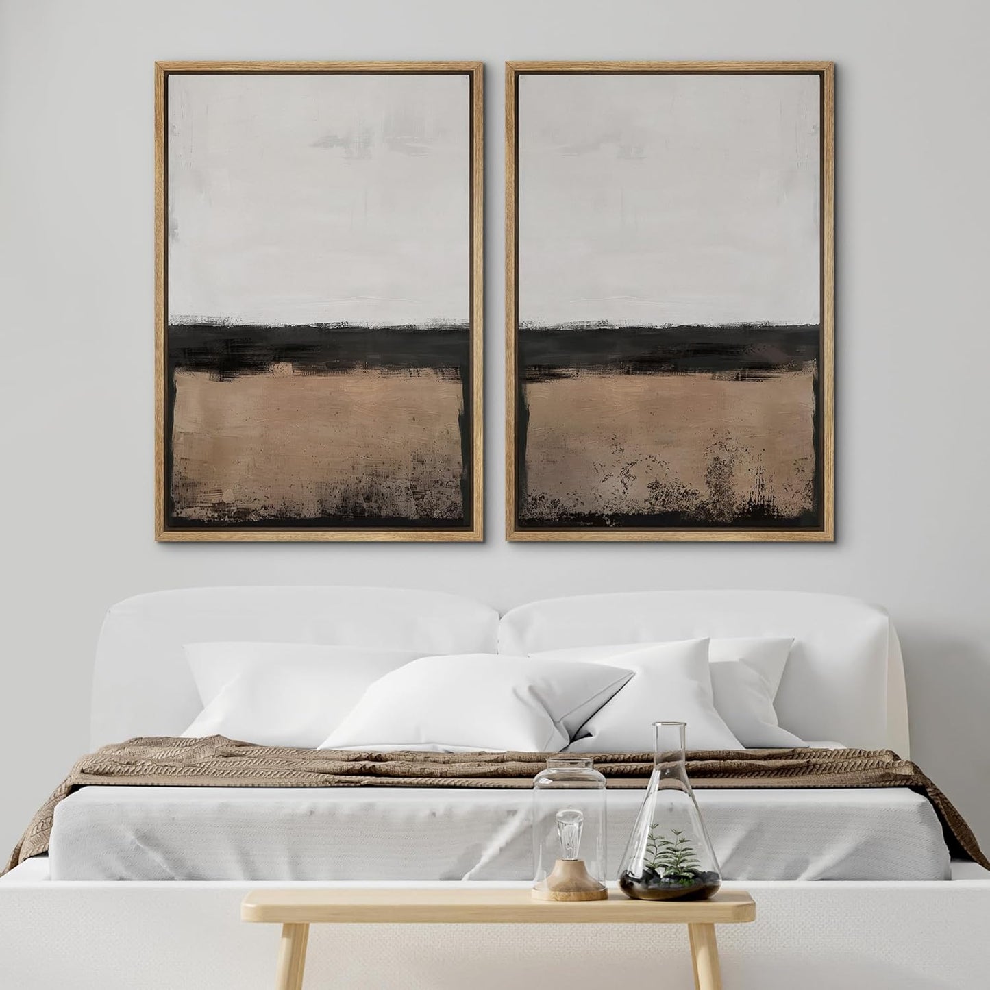 SIGNWIN Framed Canvas Print Wall Art Abstract Landscape Neutral Tones with Horizon Line Illustrations Modern Art Decorative Contemporary for Living Room, Bedroom, Office - 24"x36"x2 Natural