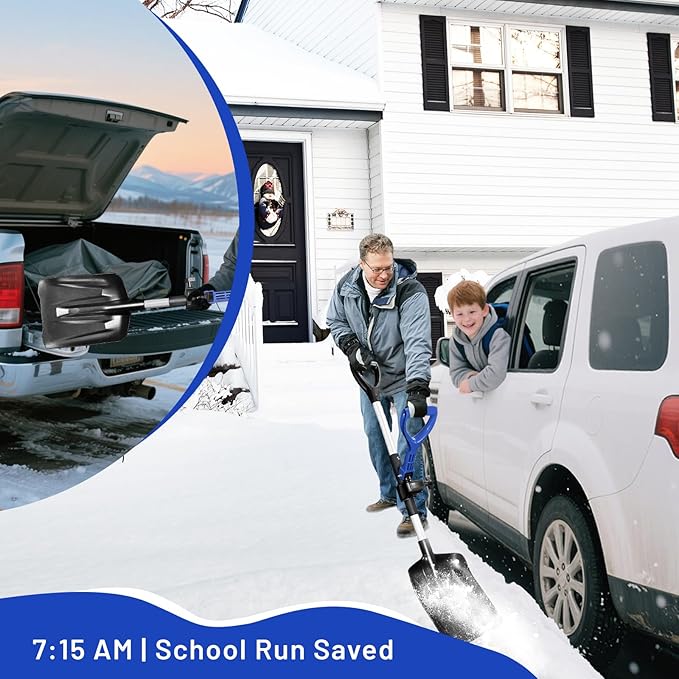 Foldable Snow Shovel,Ergonomic Snow Shovel with Dual D-Handle, No Tools Quick Assembly,Lightweight Shovel for Car Emergency, Garden, Car Garage, Home Sidewalk and Camping,40"