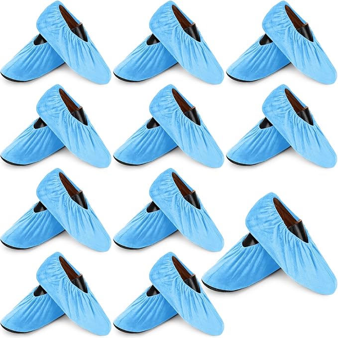 JaGely 11 Pairs Reusable Non Slip Cloth Shoe Covers Washable Thickened Boot Shoe Covers for Indoors and Households(Light Blue)